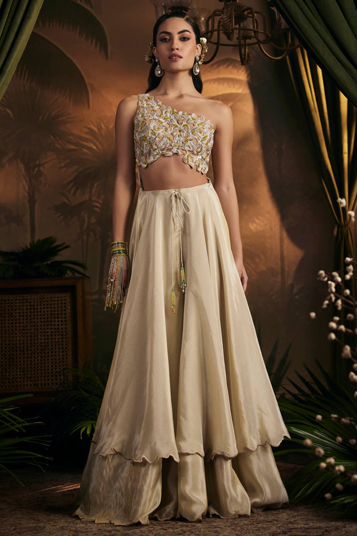 Buy Designer Gold One Shoulder Layer Jumpsuit Online