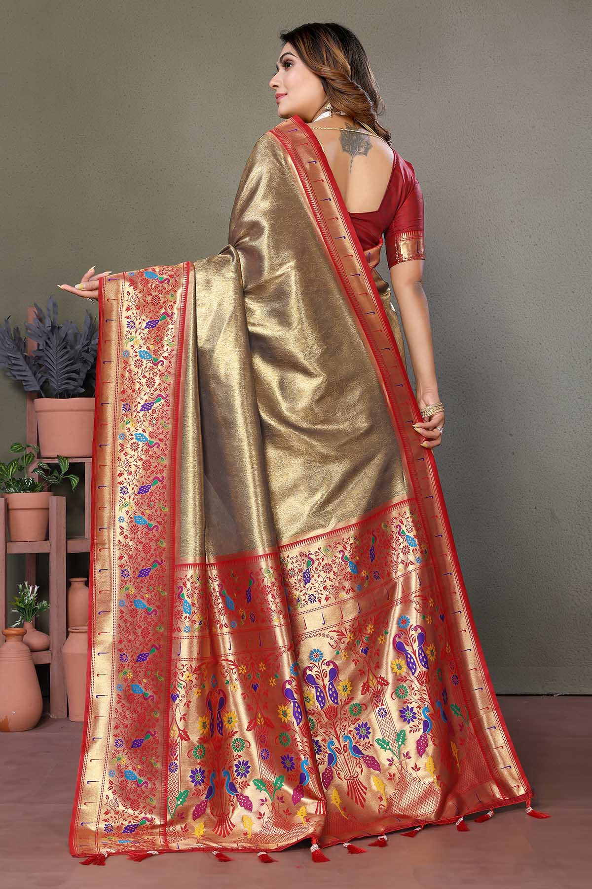 Gold Paithani Woven Fancy Saree