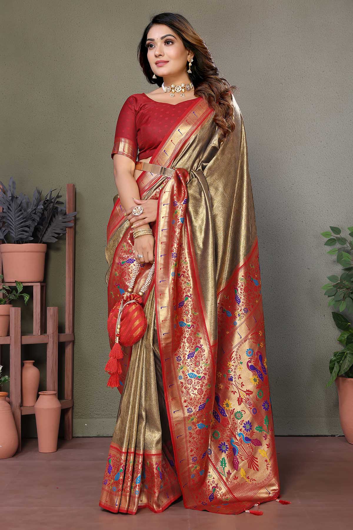 Gold Paithani Woven Fancy Saree