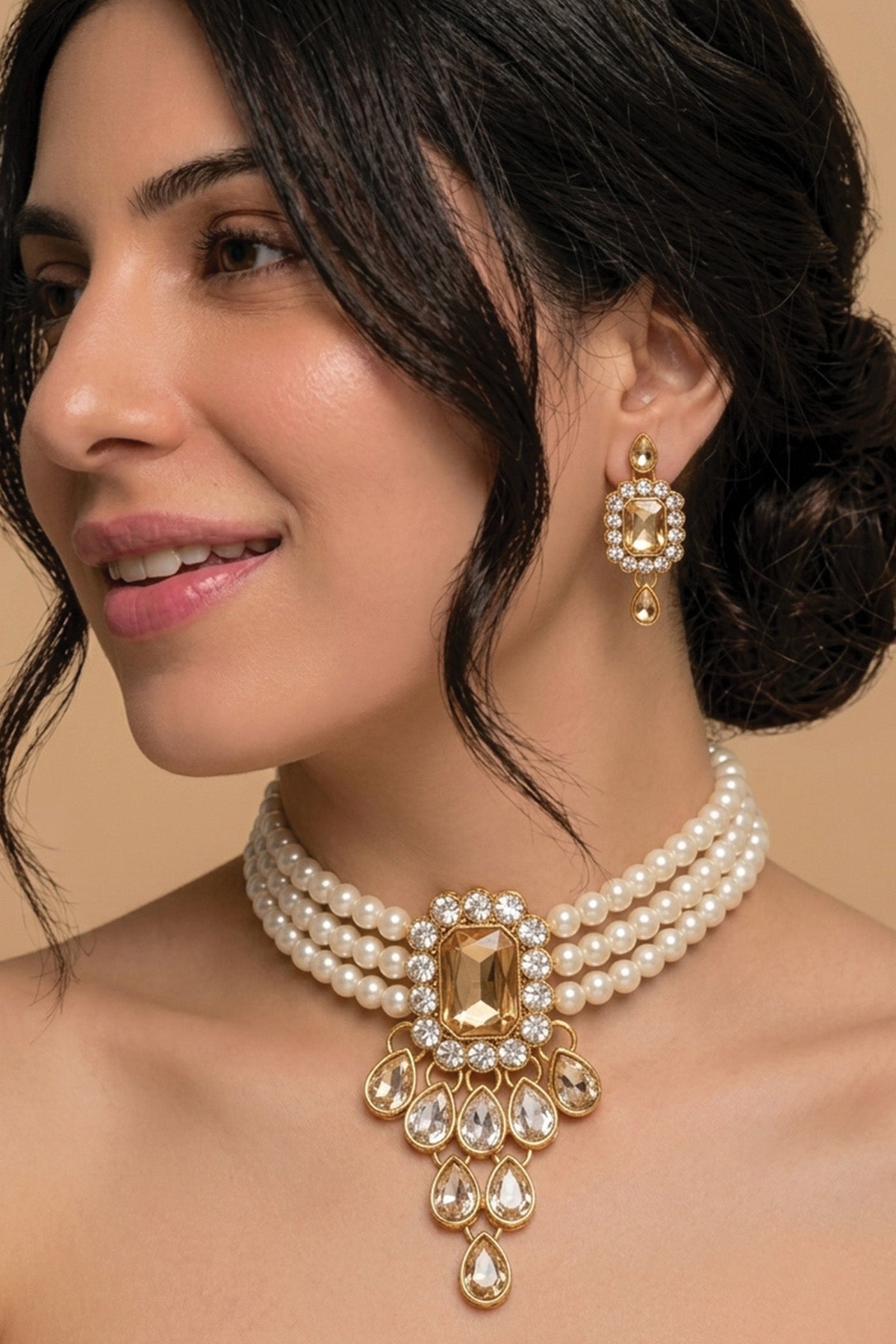 Buy Gold Pearl & Crystal Choker Set for women by Inko & Co online available at scrollnshops