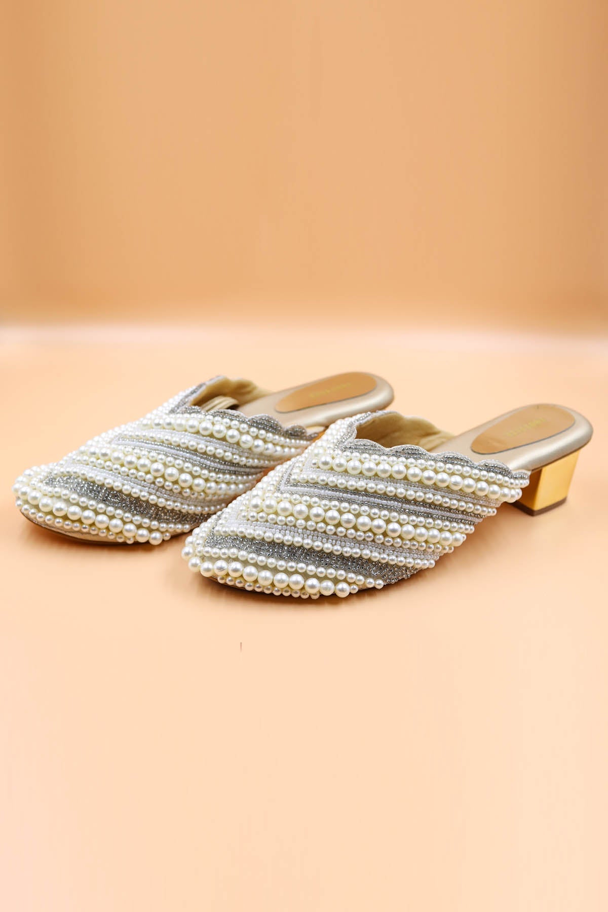 Foot Fuel Gold Pearl Embellished Mules for accessories online at ScrollnShops