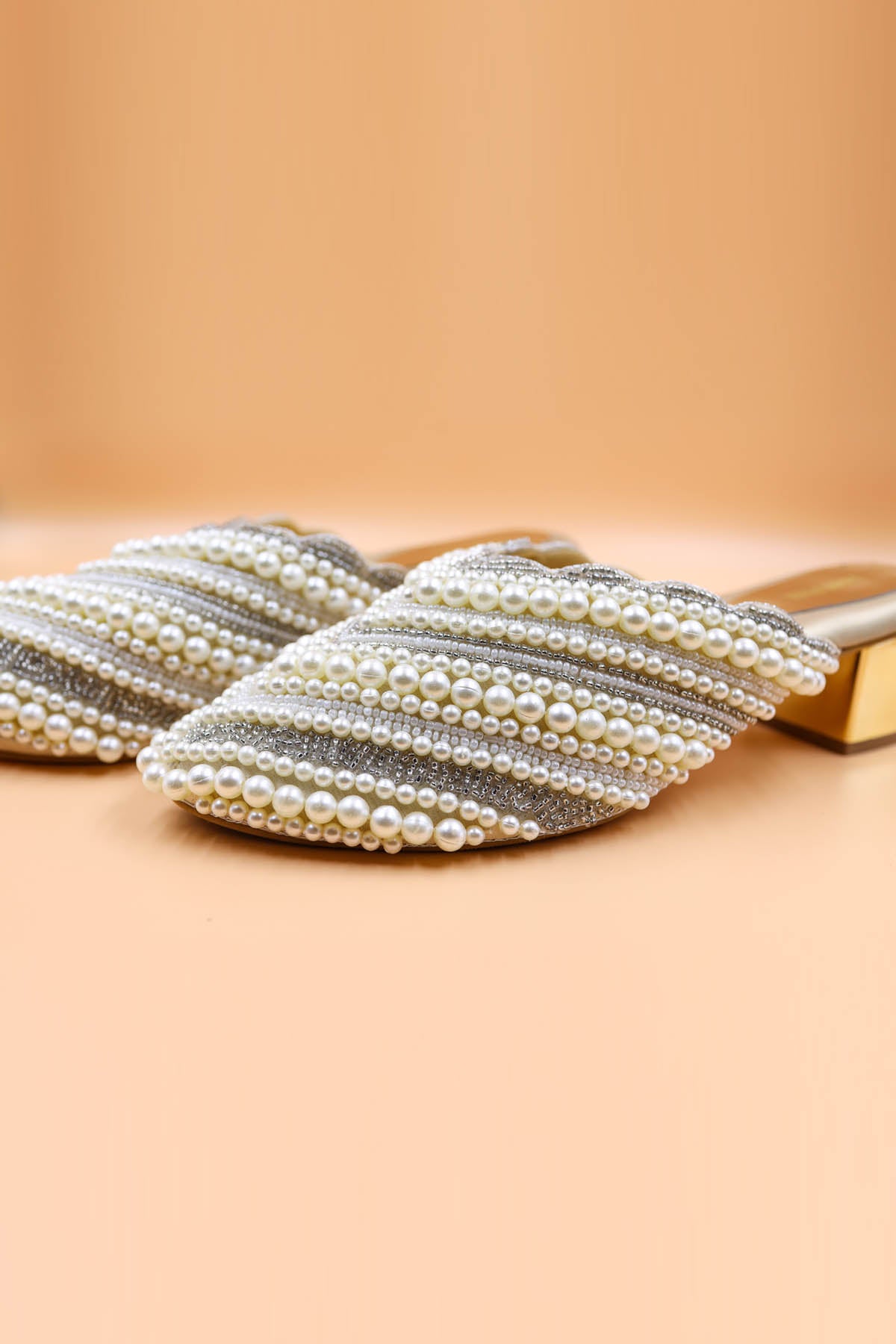 Gold Pearl Embellished Mules