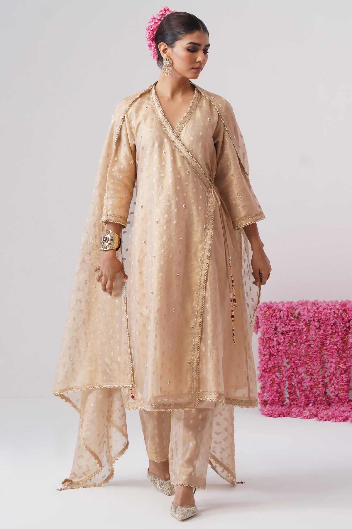 Gold Pearl Embroidery Kurta Set
