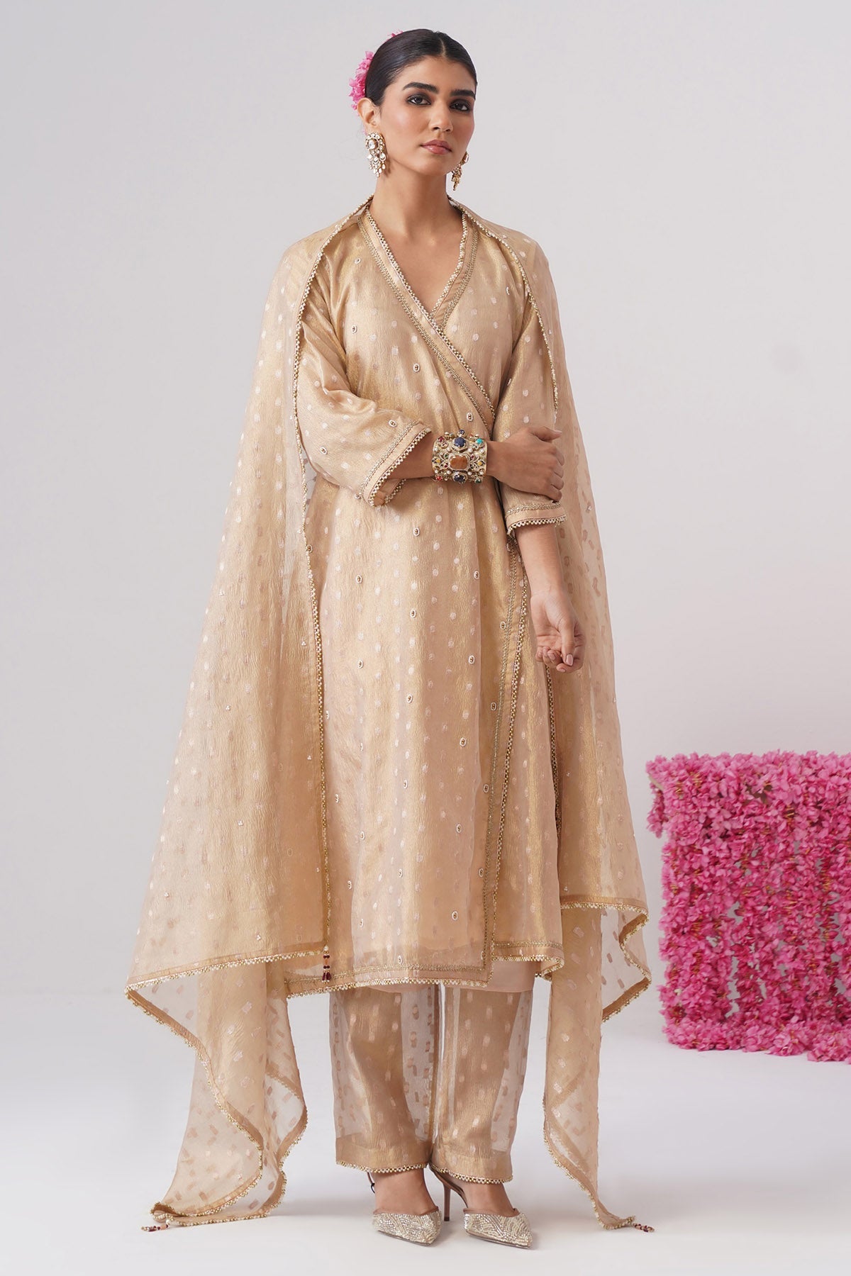 Buy Gold Pearl Embroidery Kurta Set for women by Ugna by Unnati online available at scrollnshops