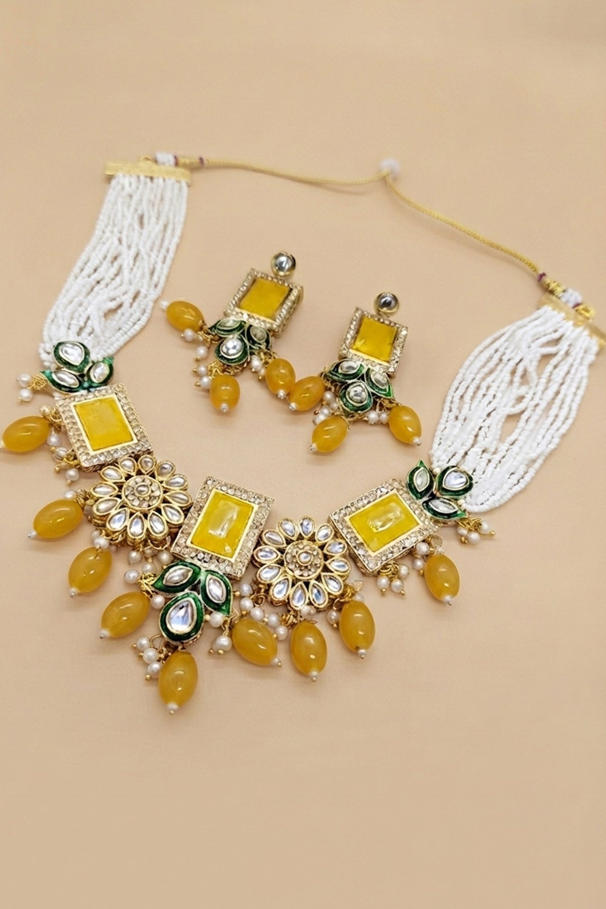 Gold Pearl Polki Jewellery Set