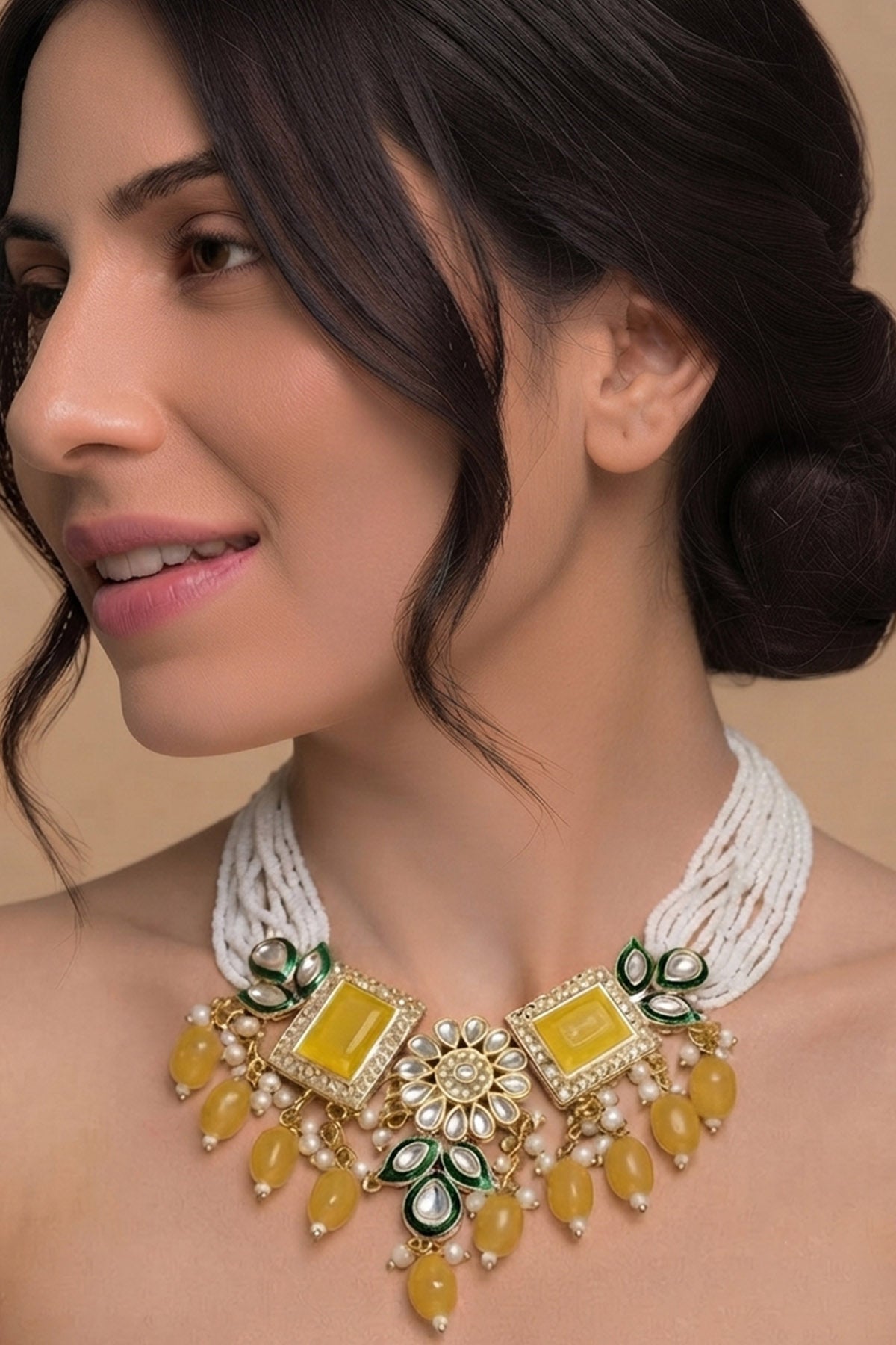 Buy Gold Pearl Polki Jewellery Set for women by Inko & Co online available at scrollnshops