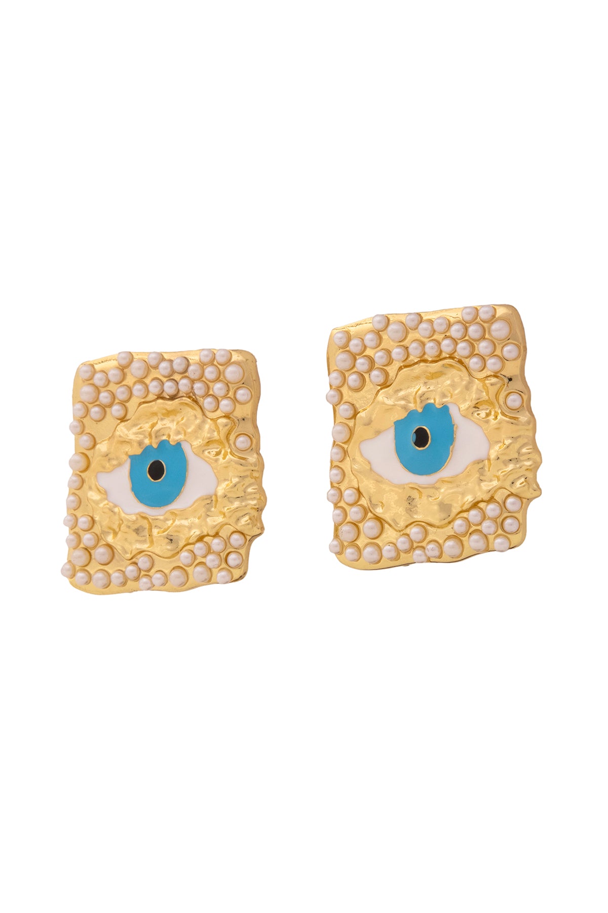 Gold Pearls Evil Eye Earrings