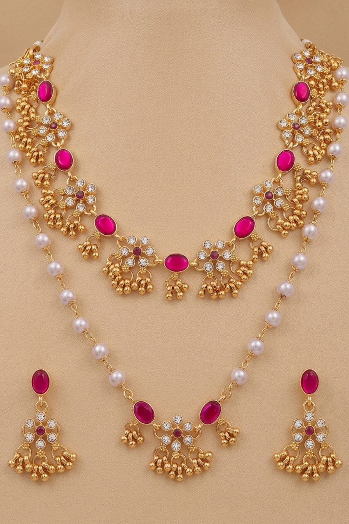 Gold & Pink Oval Jewellery Set