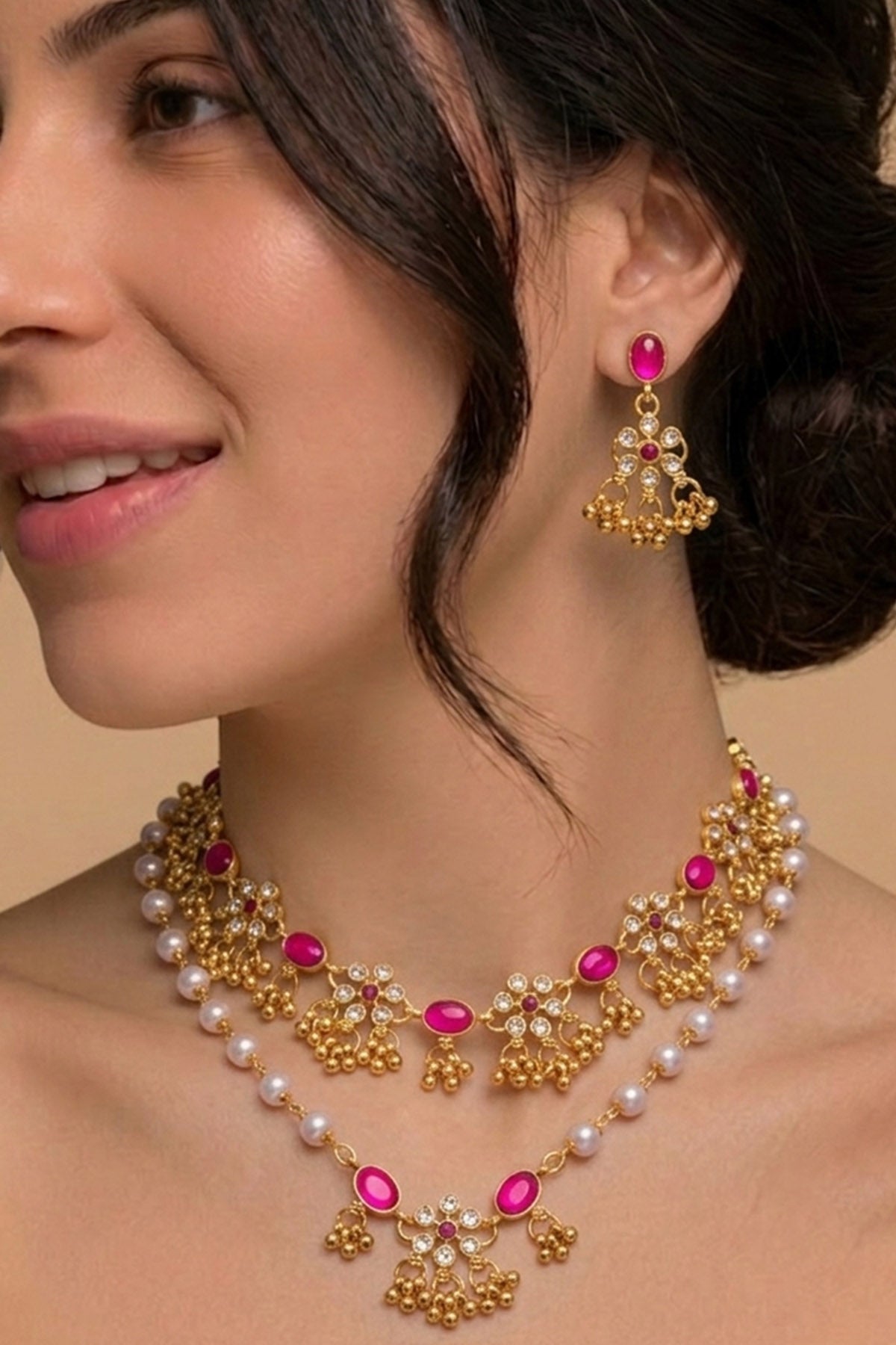 Buy Gold & Pink Oval Jewellery Set for women by Inko & Co online available at scrollnshops