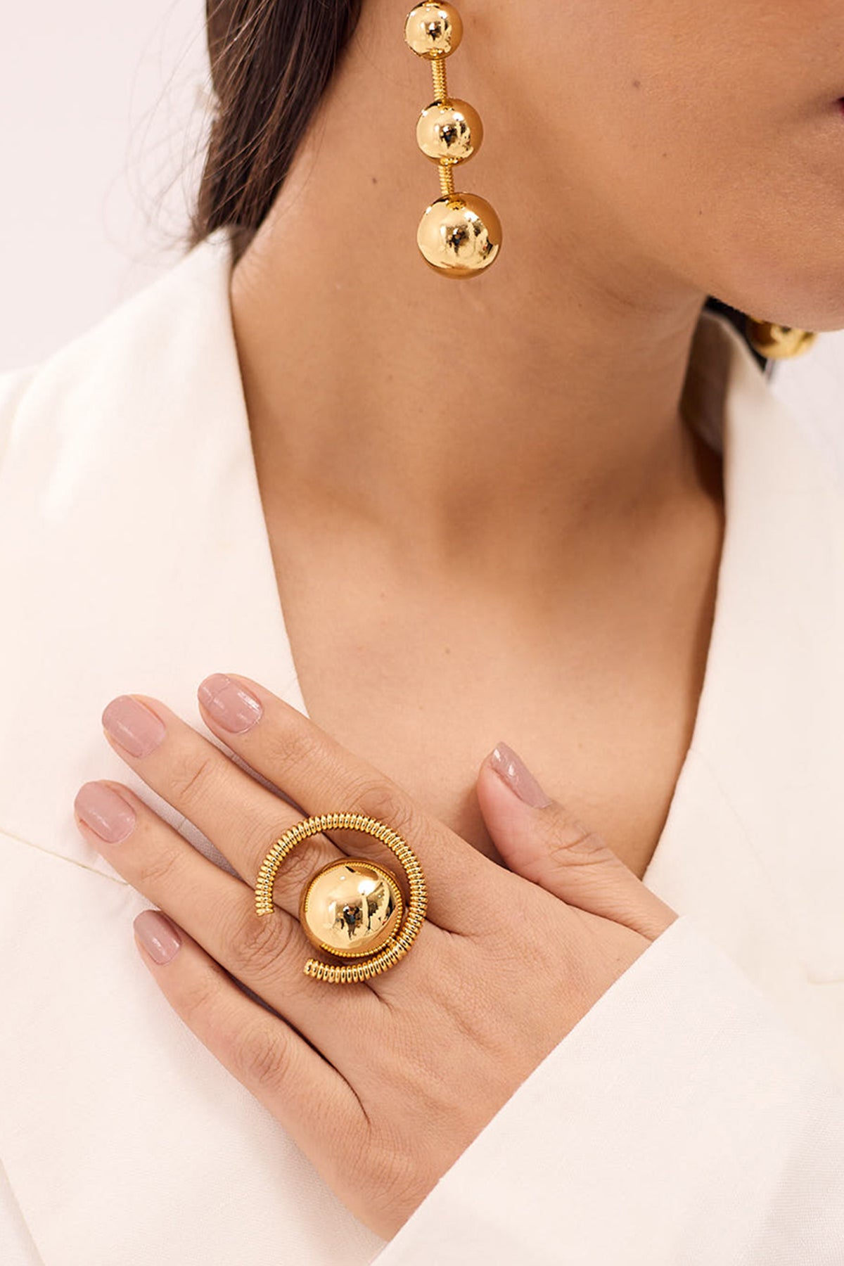 Gold Plated Brass Pearls Ring