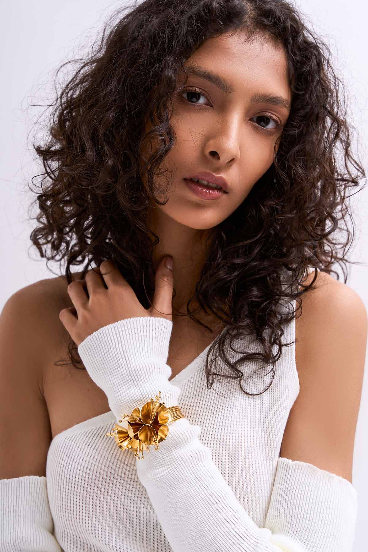 Buy RUHHEITE Gold Plated Chic Handcuff For Women by Esme Available Online at ScrollnShops