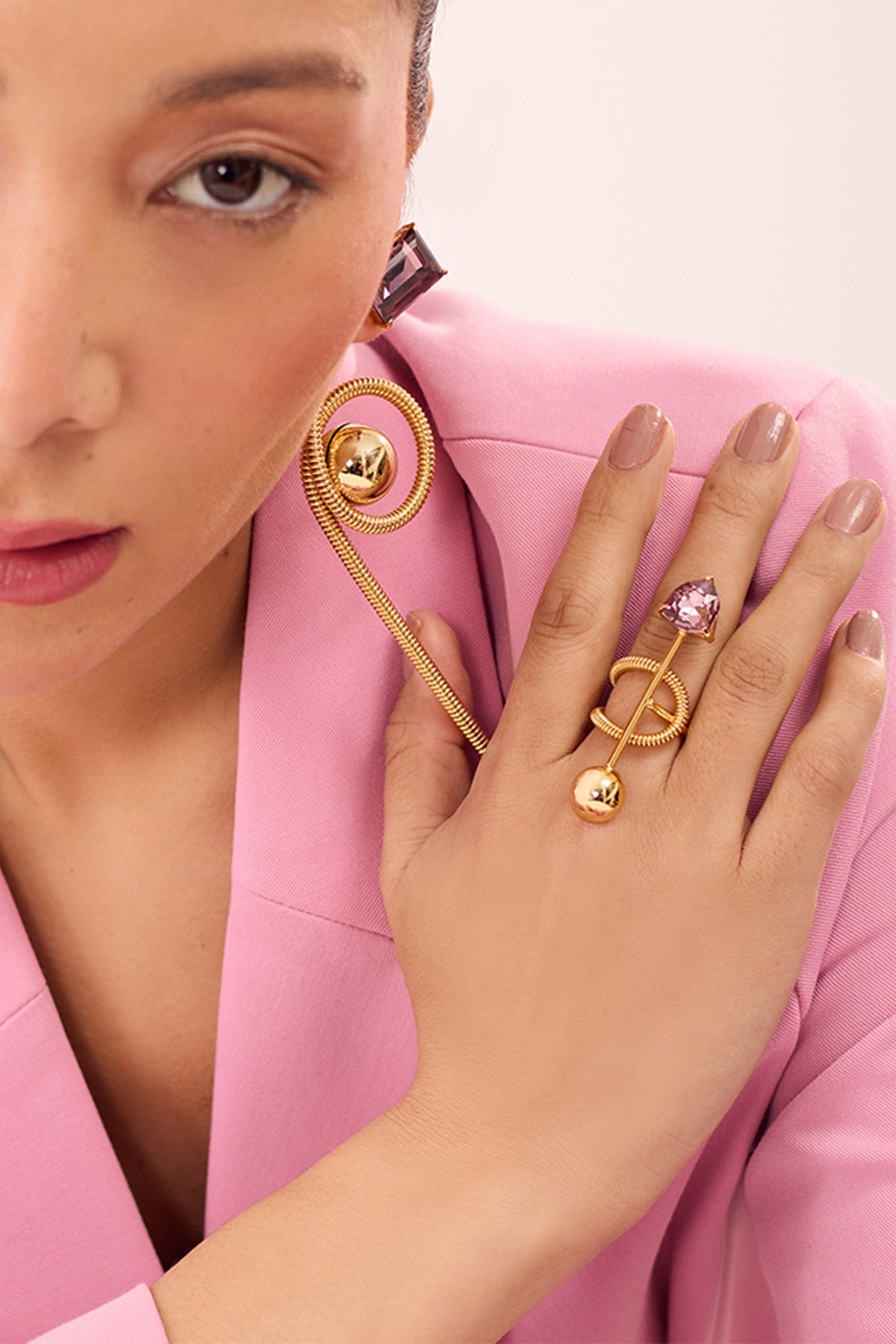 Gold Plated Crystal Brass Ring