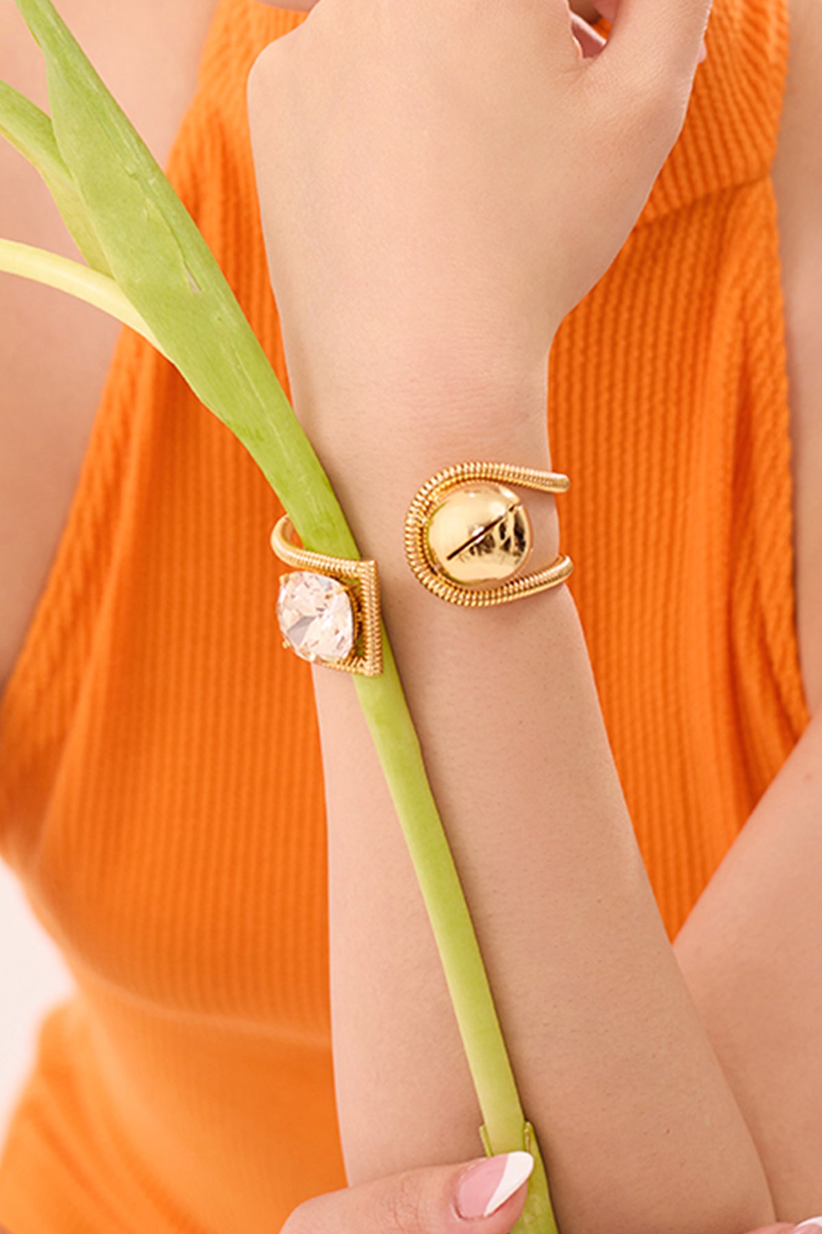 Gold Plated Crystal Palm Cuff