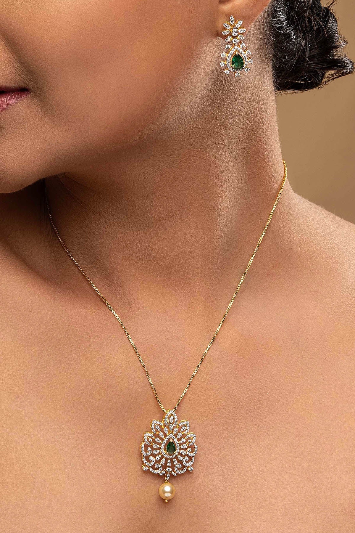 Buy Gold Plated Diamond Pendant Set for women by Sica online available at scrollnshops