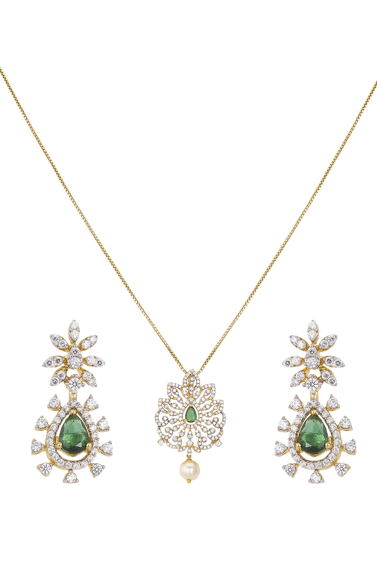 Gold Plated Diamond Pendant Set