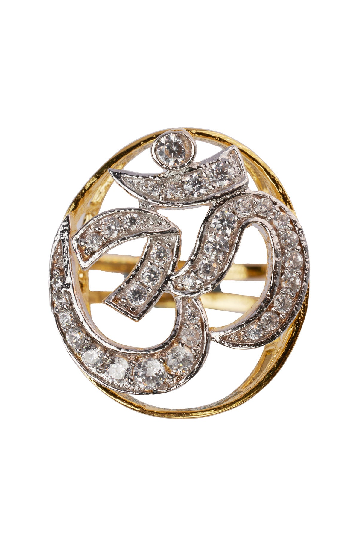 Gold Plated Embellished Om Ring