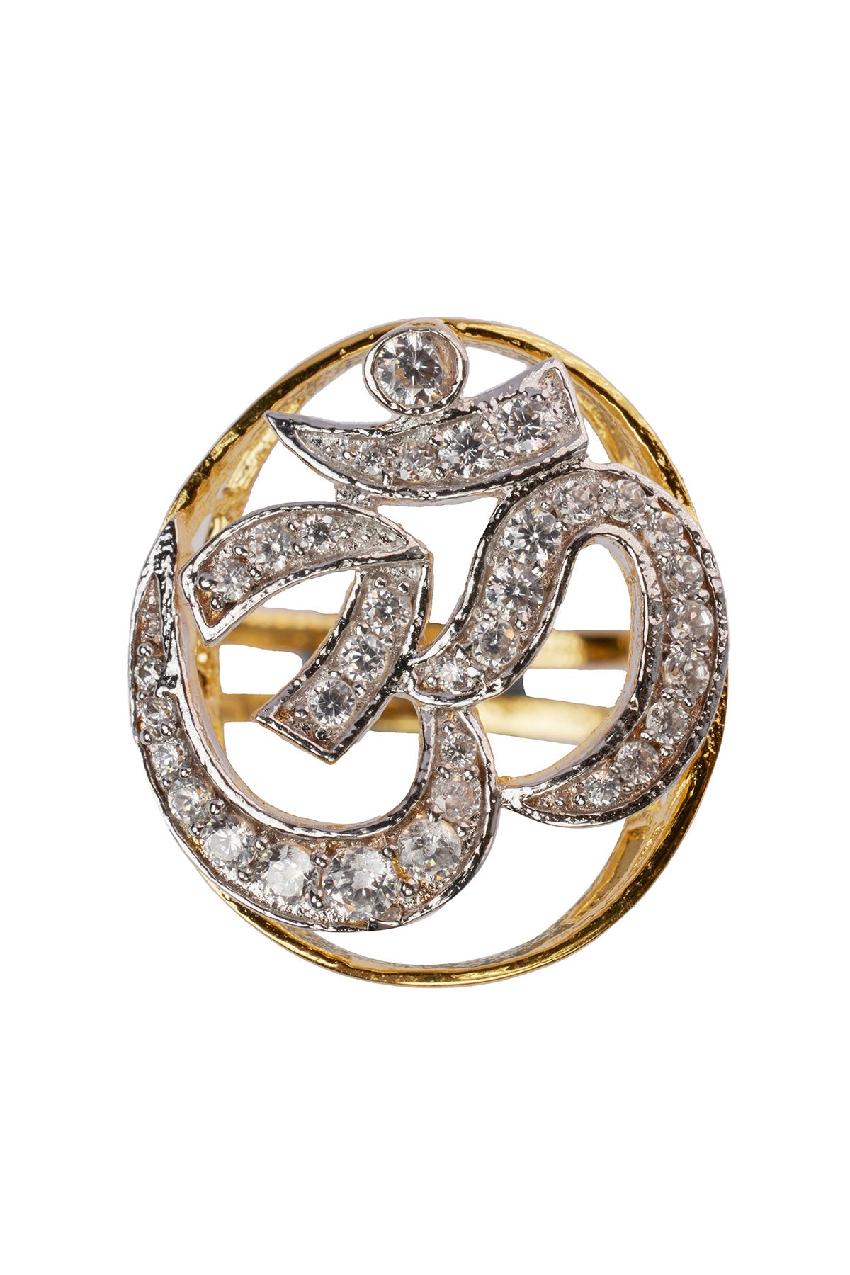 Gold Plated Embellished Om Ring