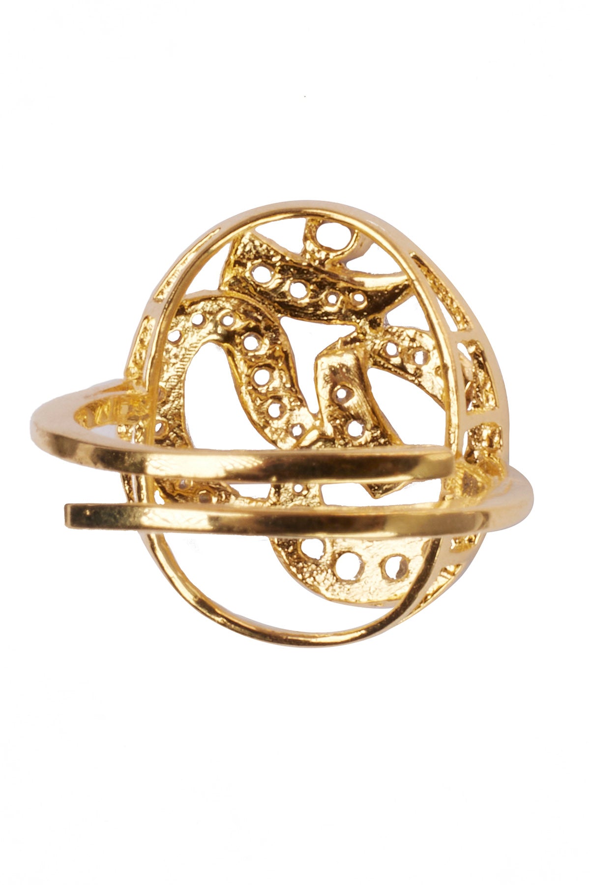 Gold Plated Embellished Om Ring