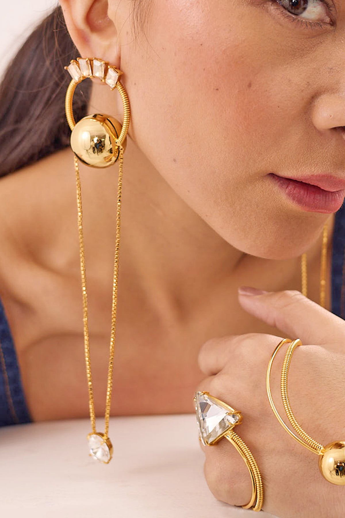 Gold Plated Gemstone Danglers