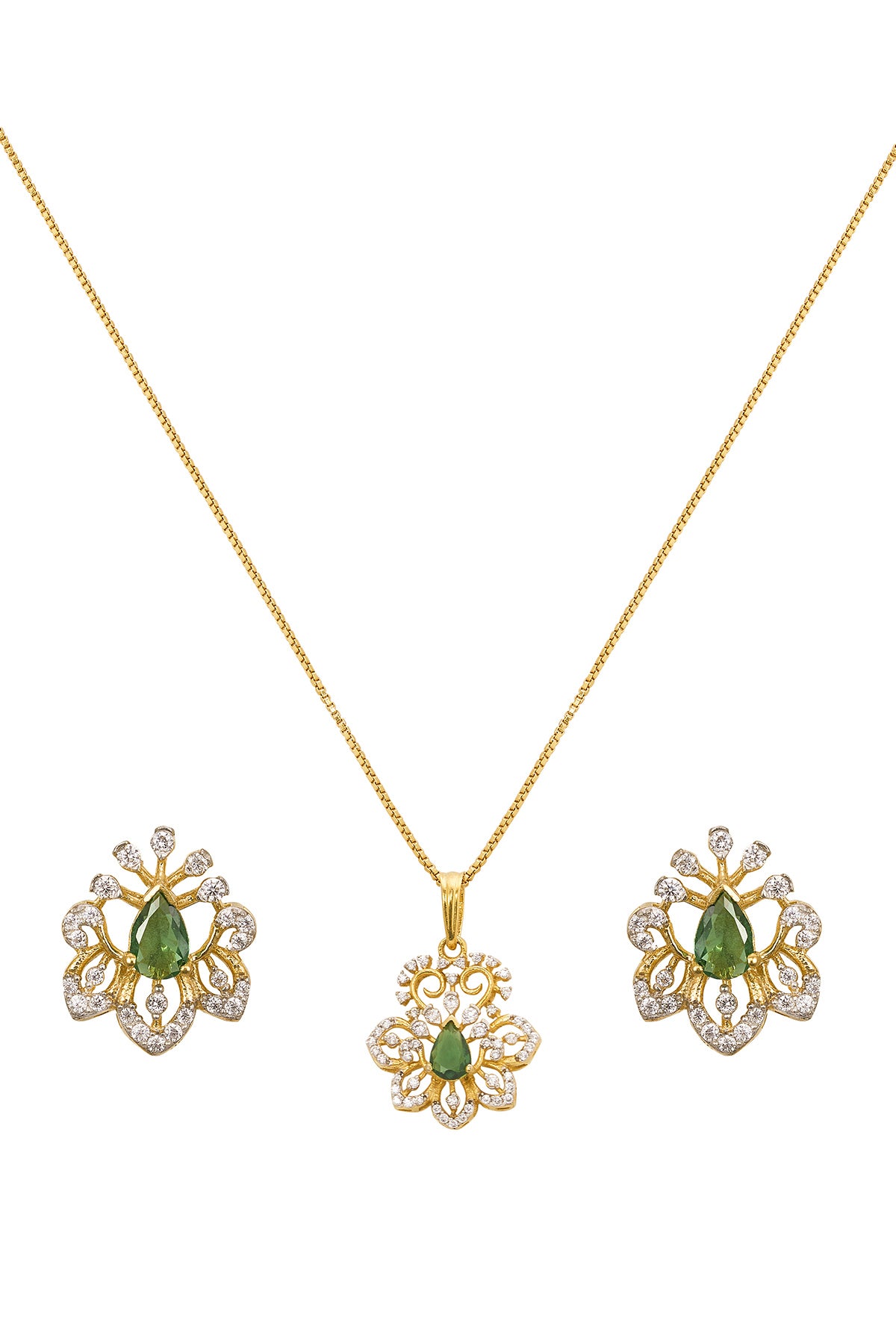 Gold Plated Green Pendant Set