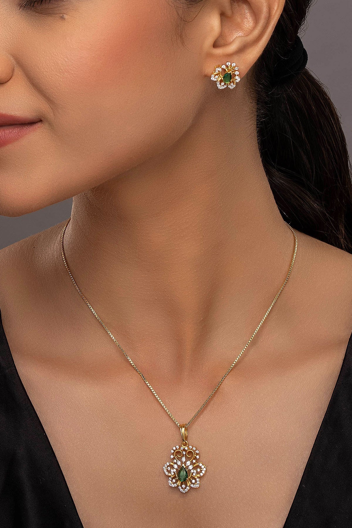 Buy Gold Plated Green Pendant Set for women by Sica online available at scrollnshops