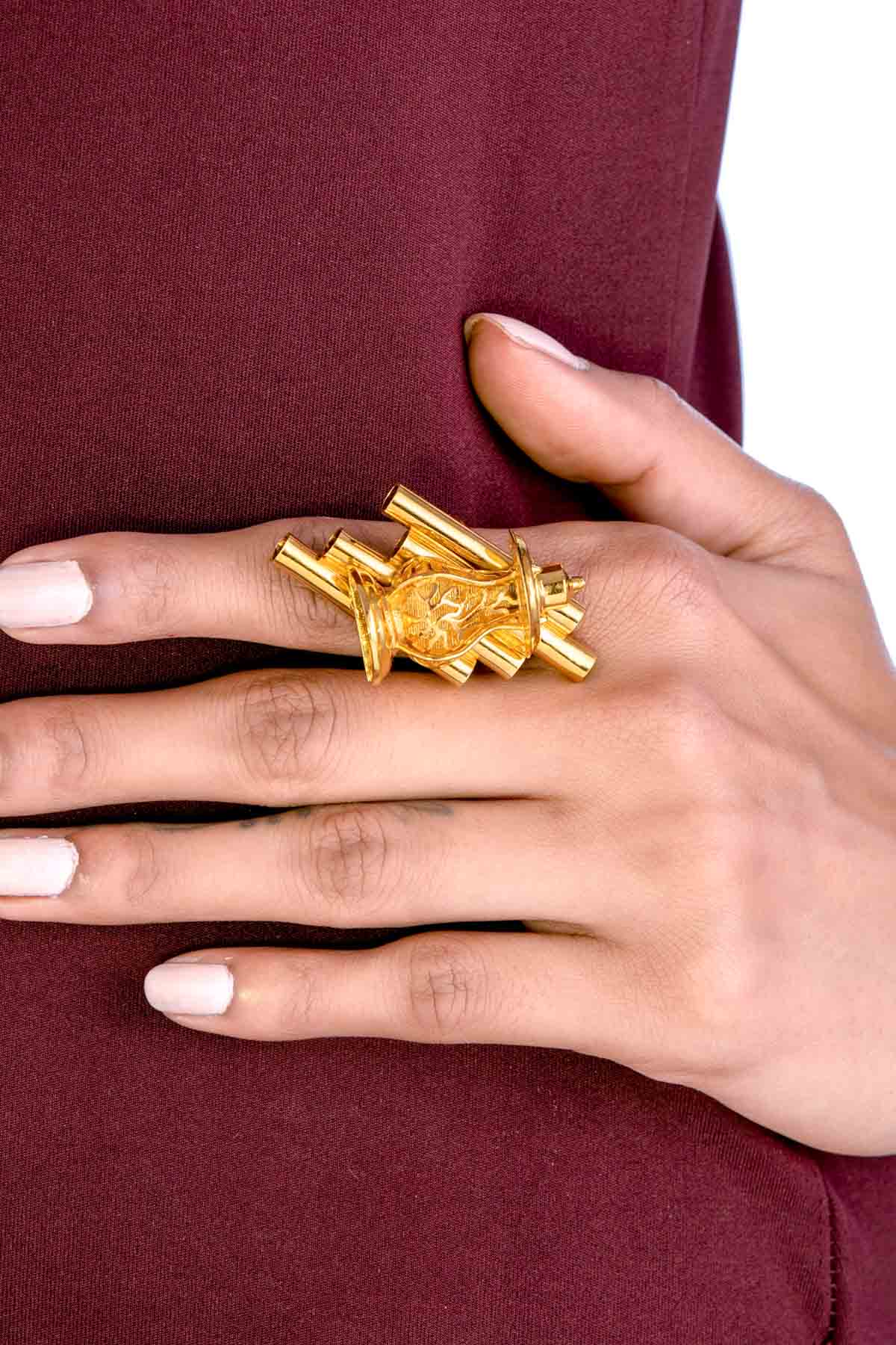 Buy RUHHEITE Gold Plated Motif Ring For Women by Esme Available Online at ScrollnShops