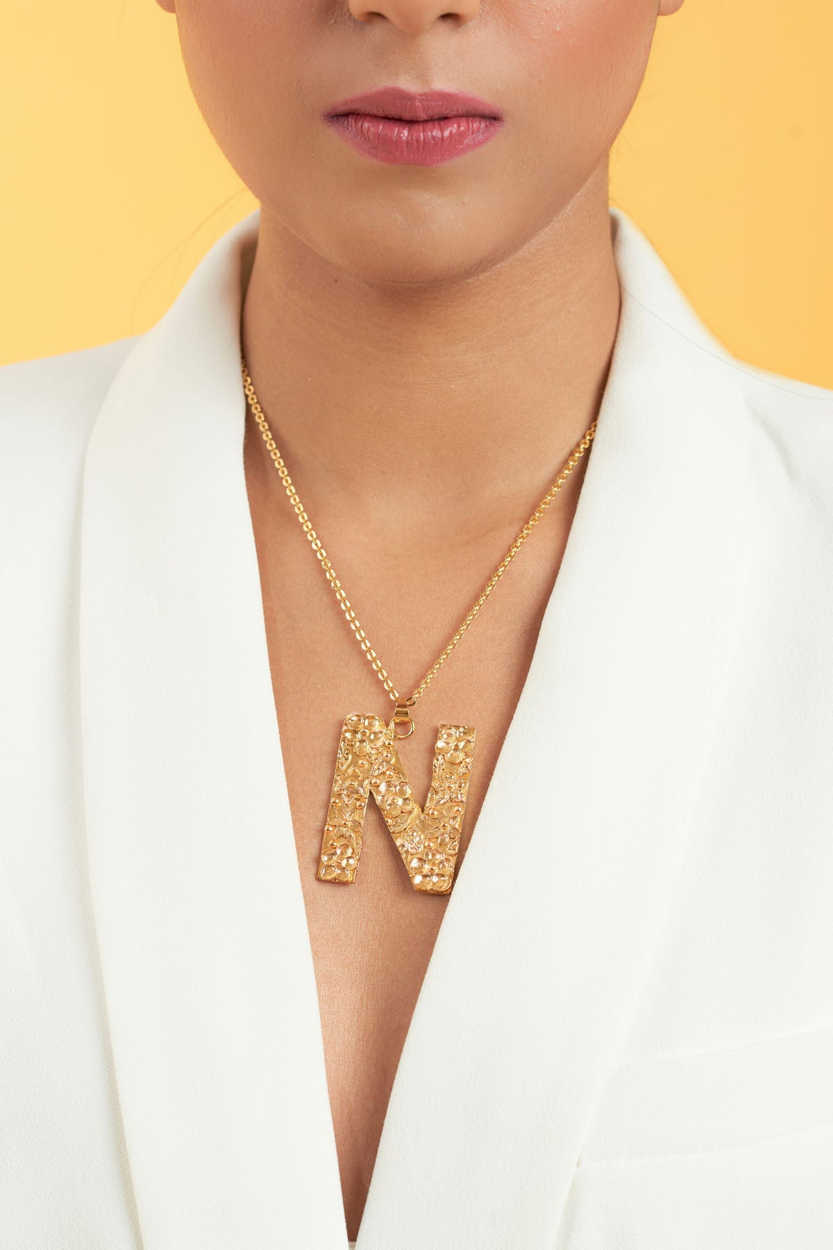 Buy RUHHEITE Gold Plated N Letter Pendant For Women by Esme Available Online at ScrollnShops