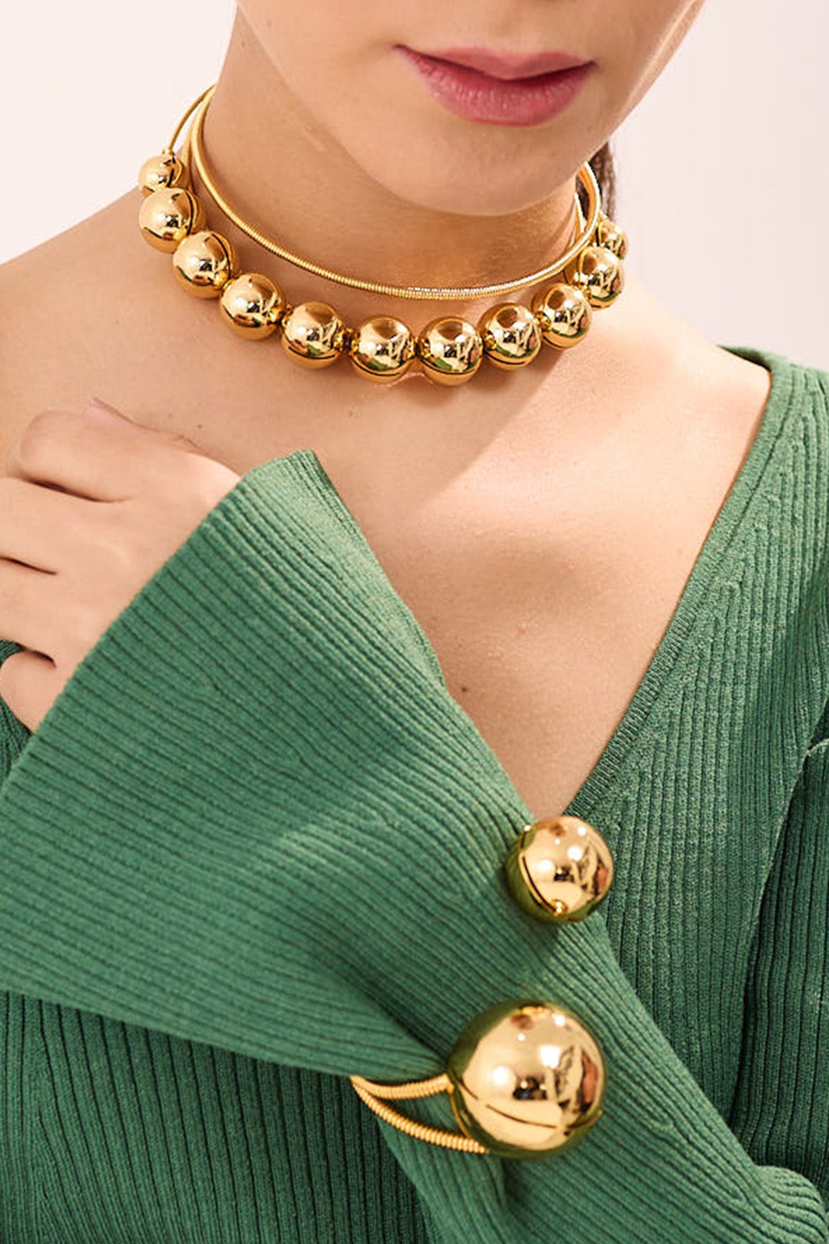 Gold Plated Pearls Palm Cuff