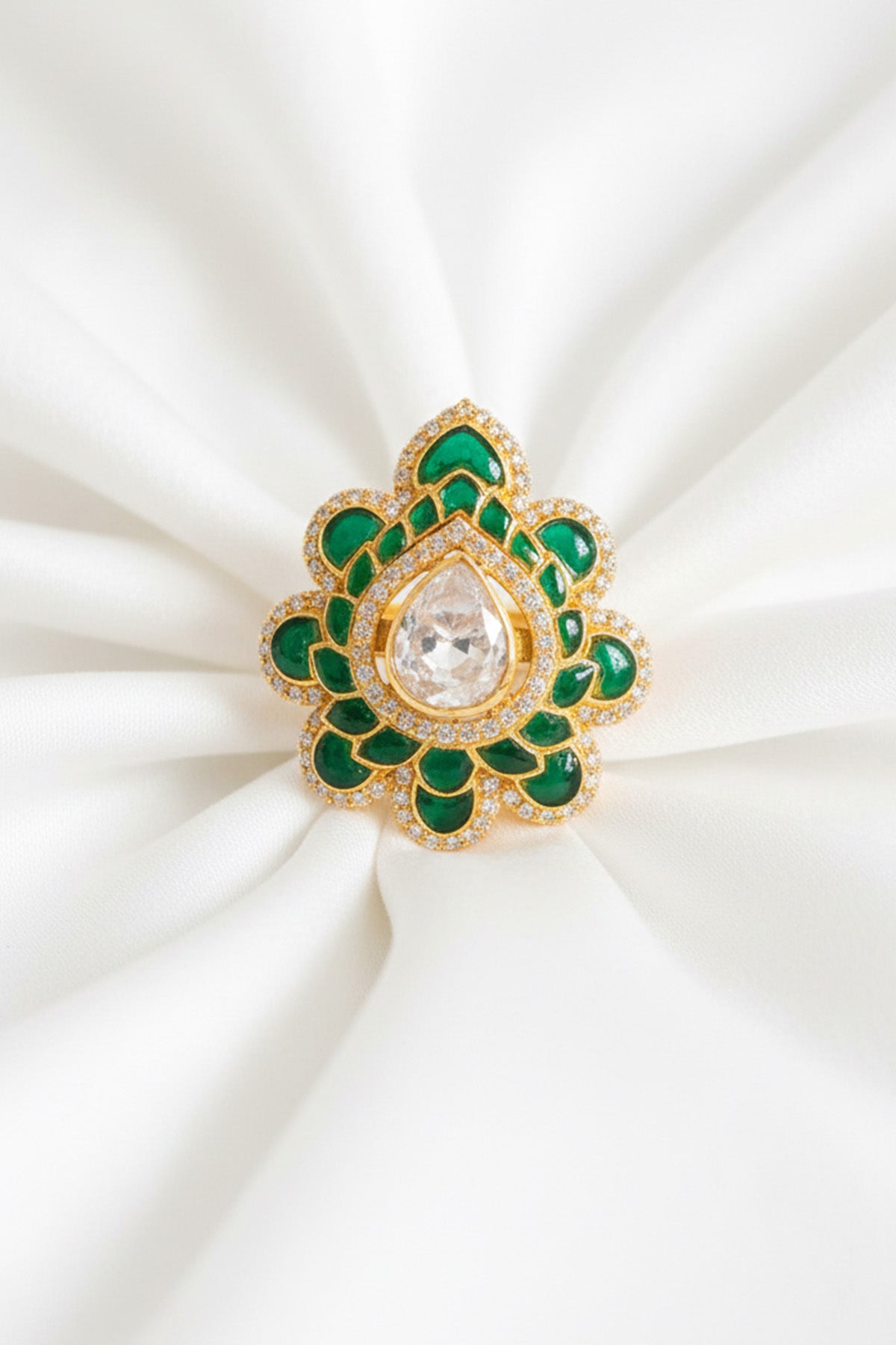 Gold Plating Green Polki Ring