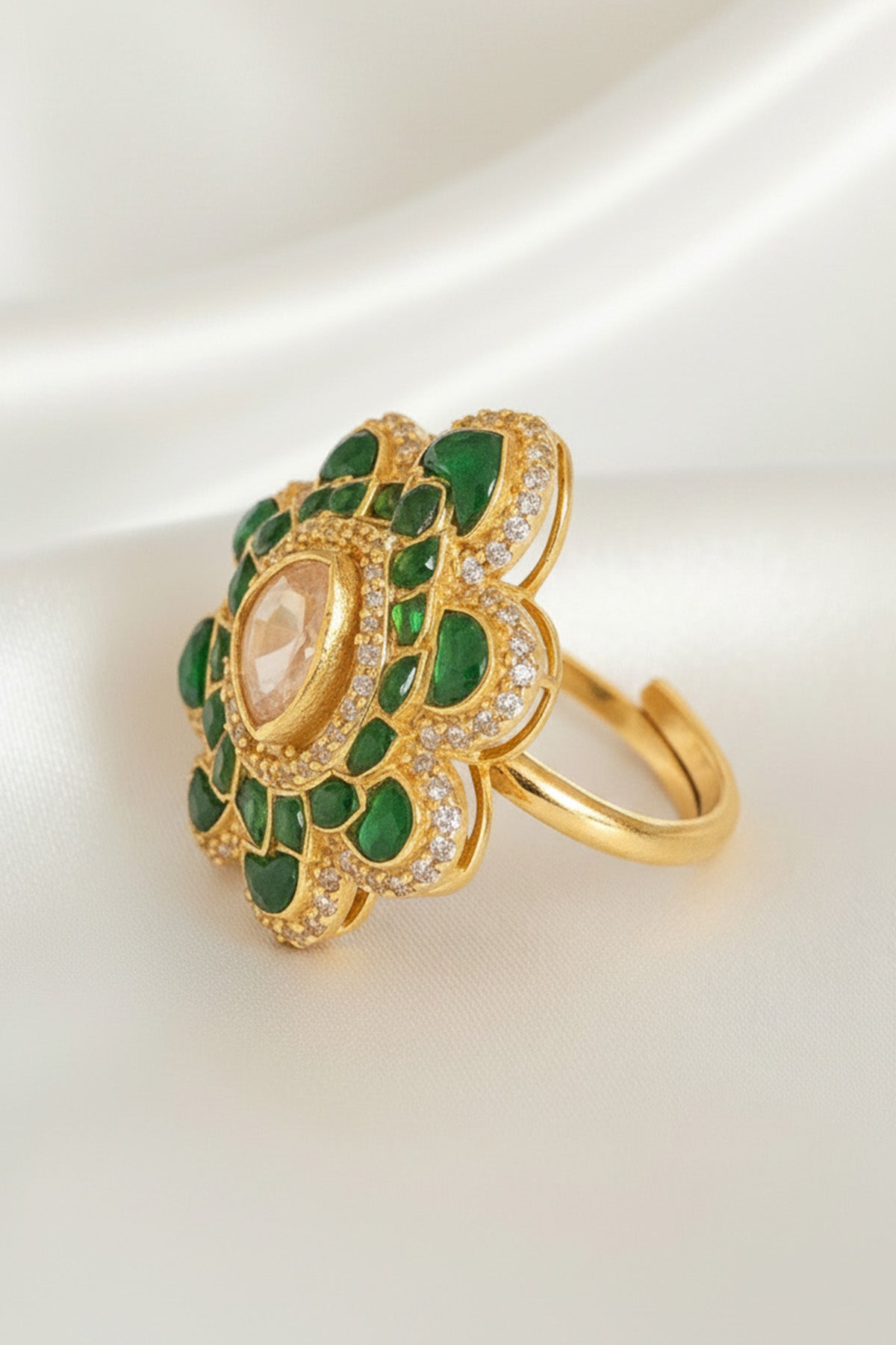 Gold Plating Green Polki Ring