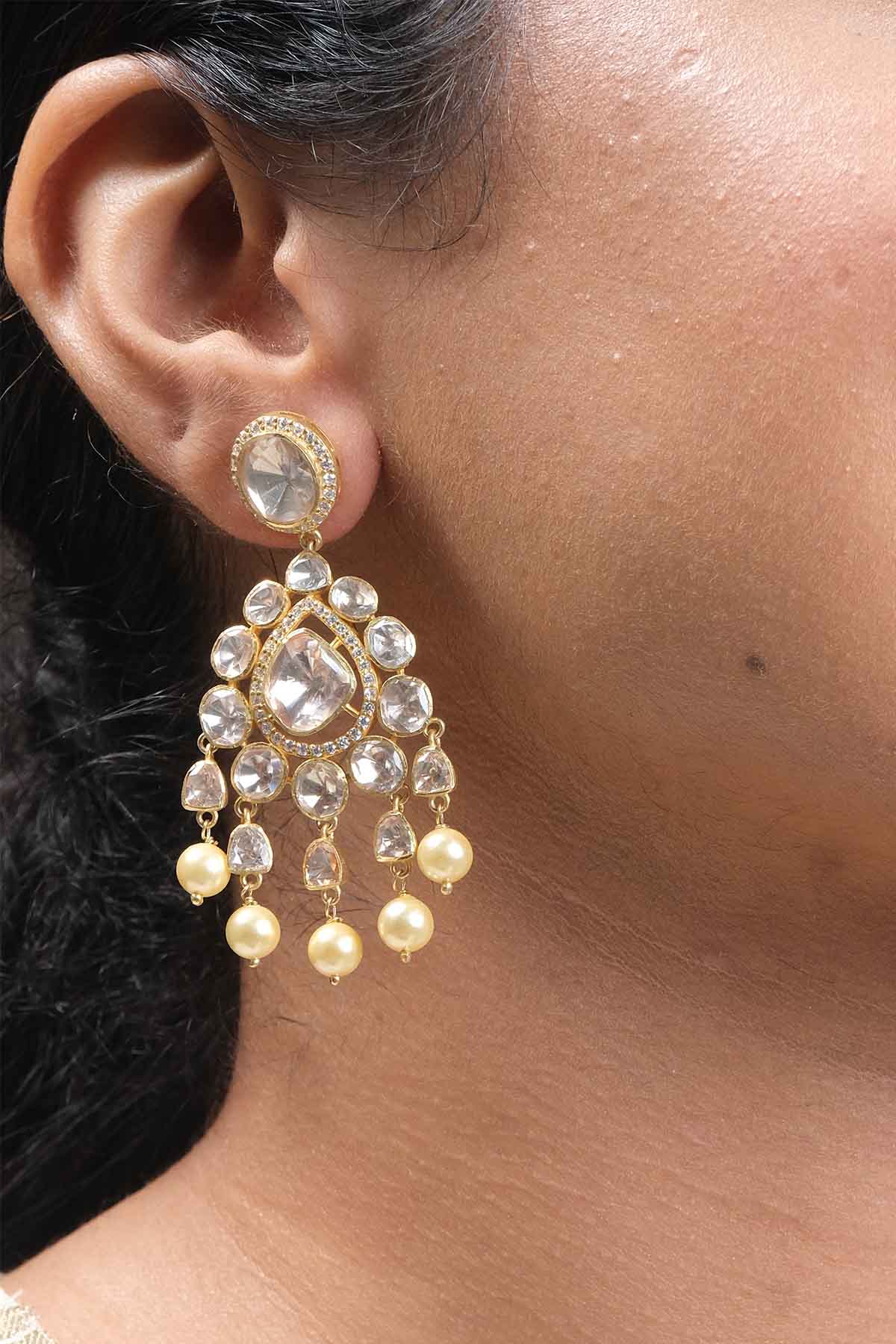 Sica Gold Polki Dangler Earrings for jewellery online at ScrollnShops