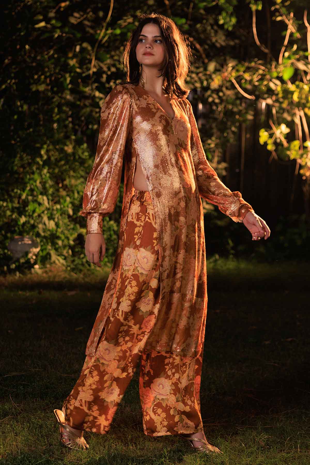 Gold Print Sequin Kurta & Pants