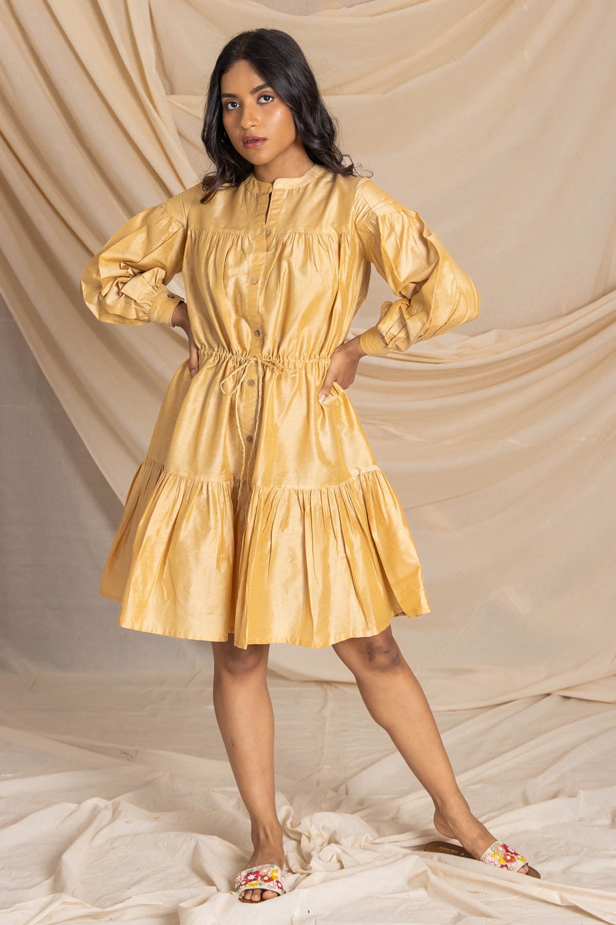 Buy Label J Gold Pure Cotton Silk Dress at ScrollnShops