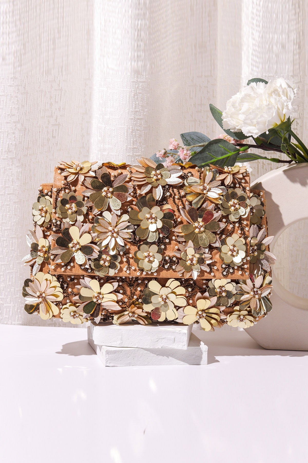 Buy Gold Raw Silk Sequins Clutch for women by the Purple sack online available at scrollnshops
