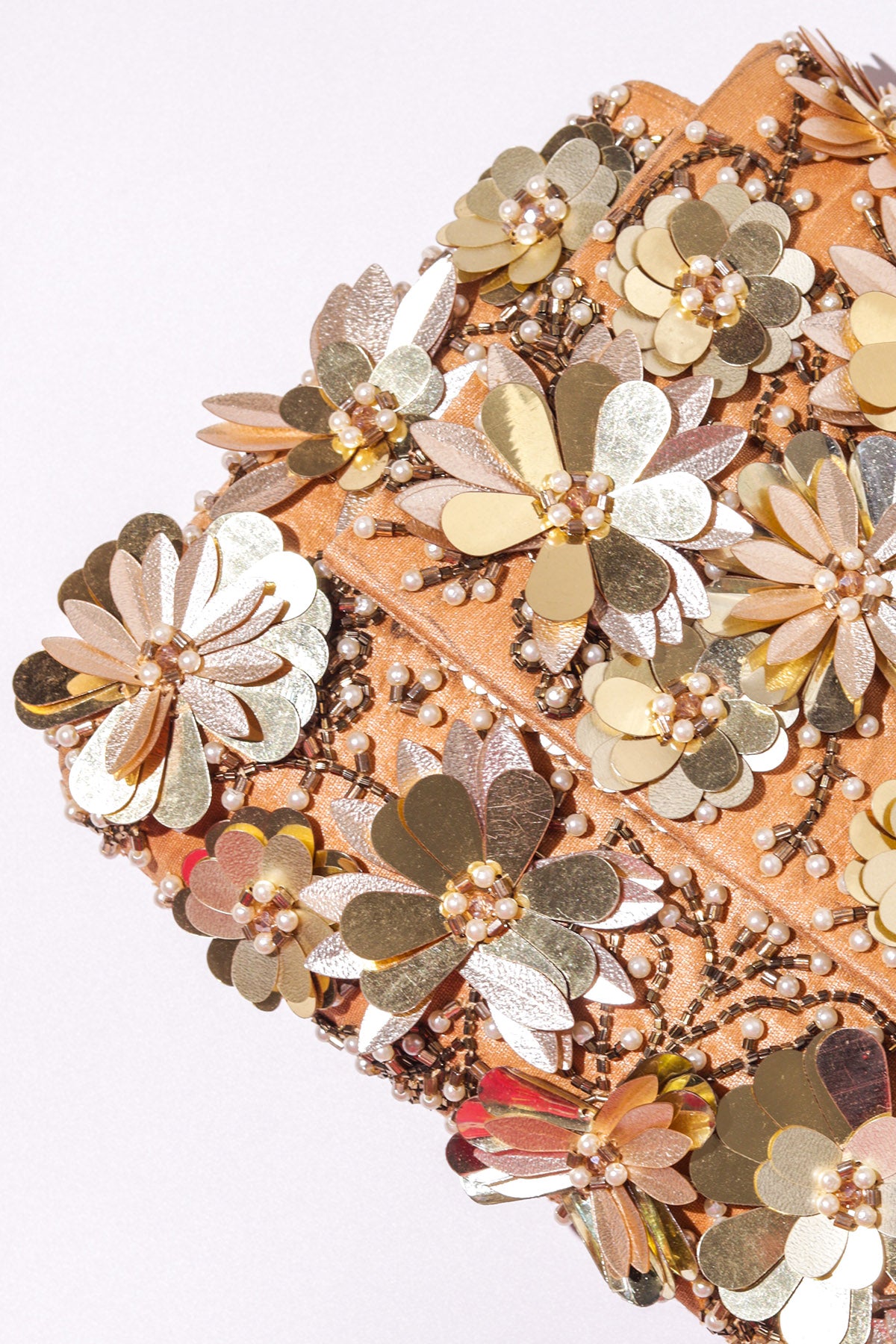 Gold Raw Silk Sequins Clutch