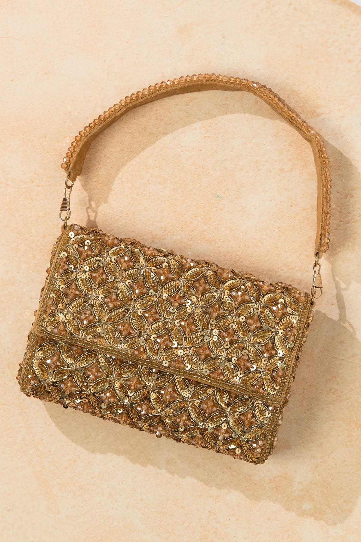 Buy Gold Raw Silk Sequins Clutch for women by the Purple sack online available at scrollnshops