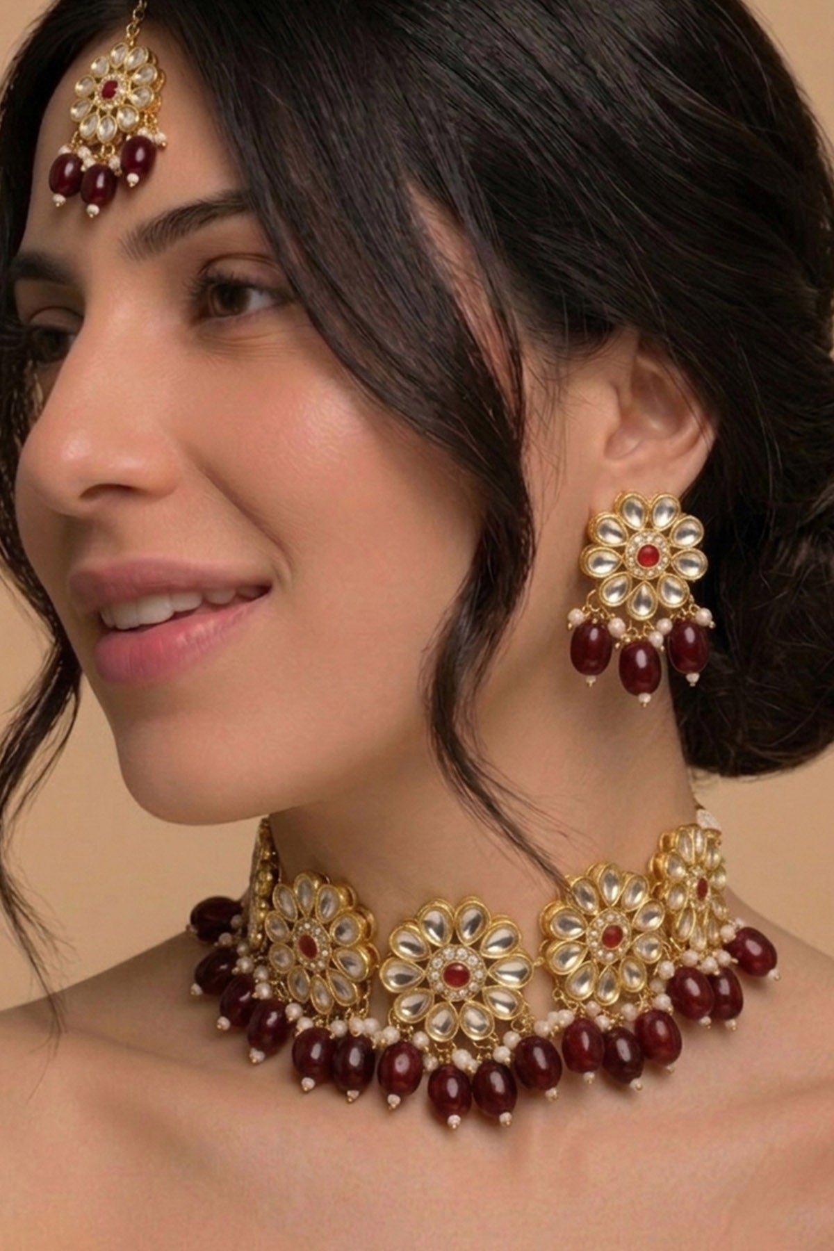 Buy Gold Red Floral Jewellery Set for women by Inko & Co online available at scrollnshops