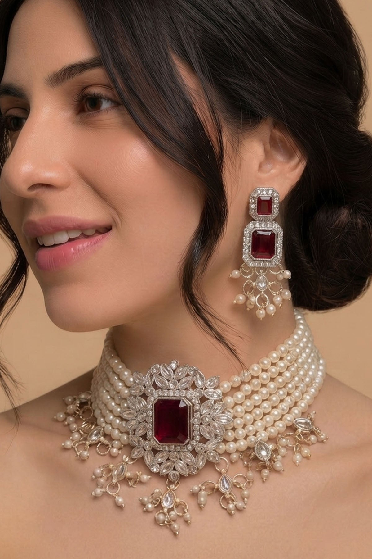 Buy Gold Red Stoned Jewellery Set for women by Inko & Co online available at scrollnshops