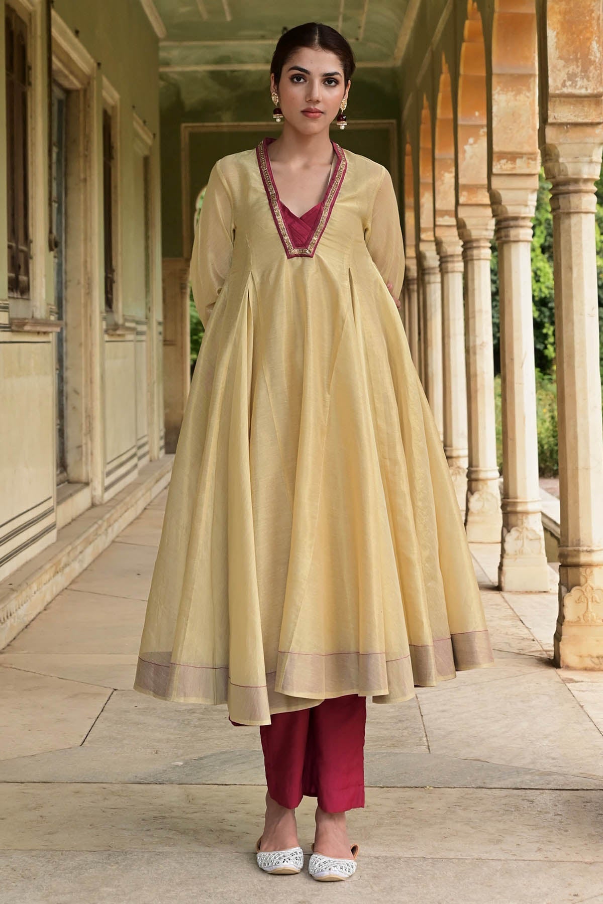 Taro India Gold & Red Zardozi Anarkali Set for women online at ScrollnShops