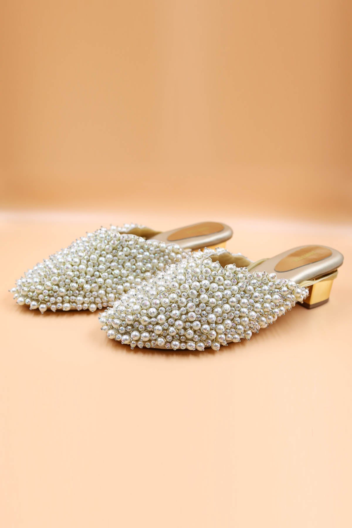 Foot Fuel Gold Rexine Bead Chain Mules for accessories online at ScrollnShops