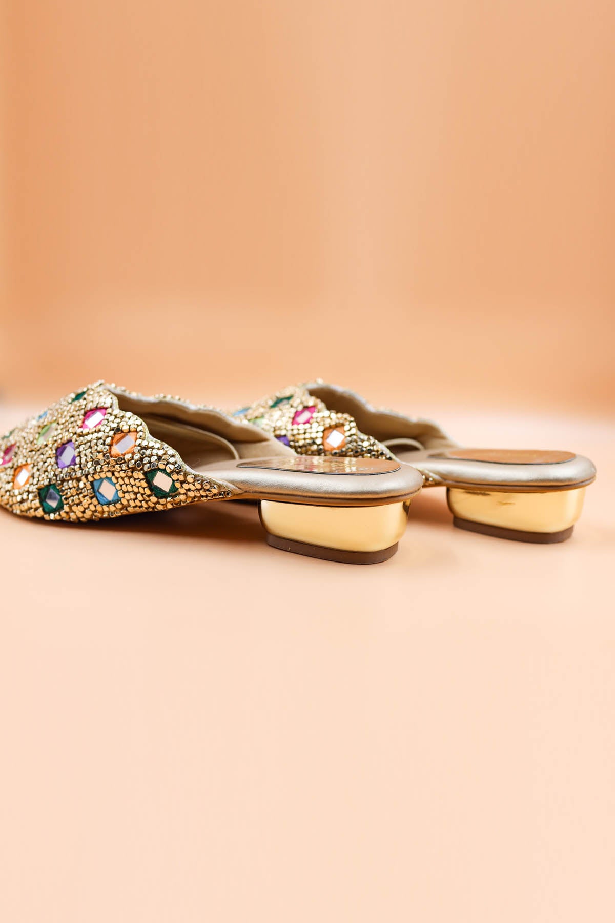 Gold Rexine Bead Work Mules