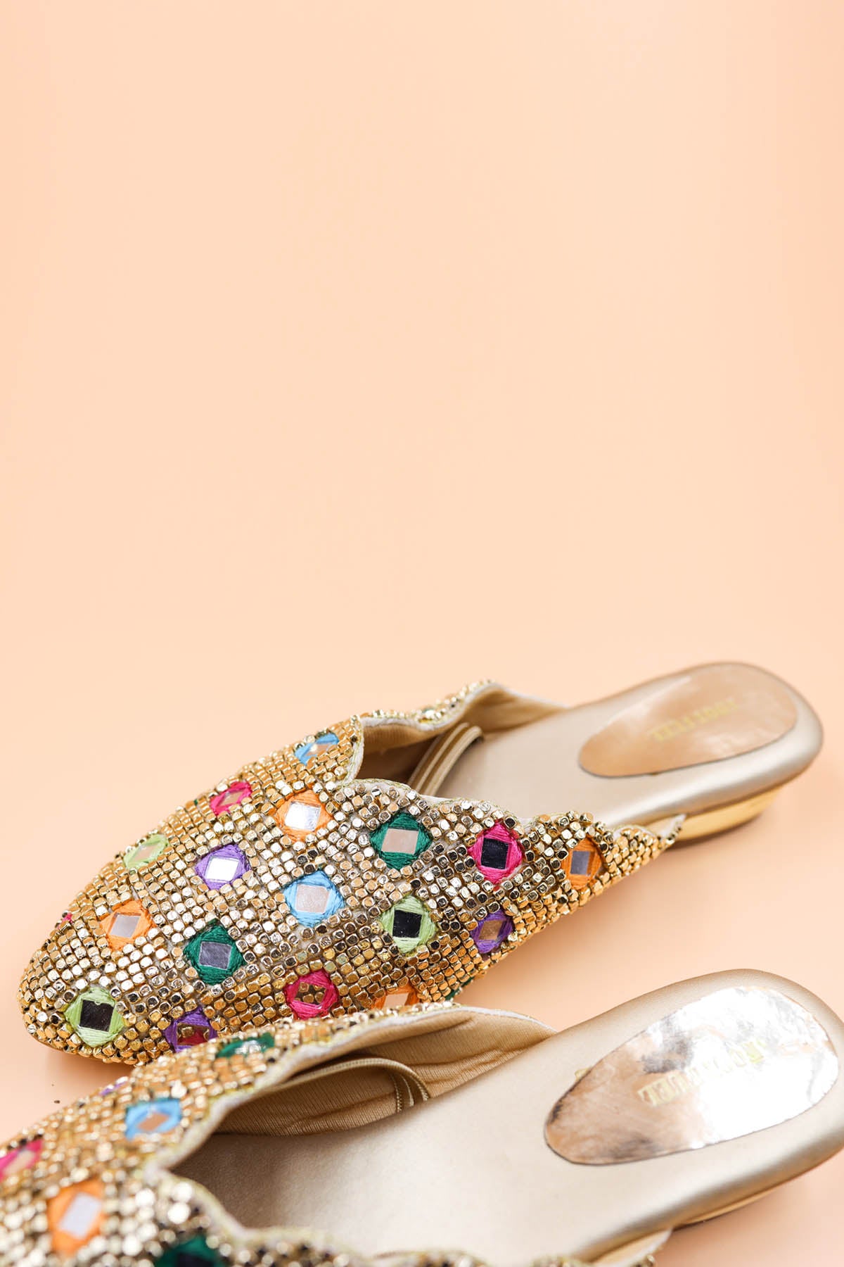 Gold Rexine Bead Work Mules