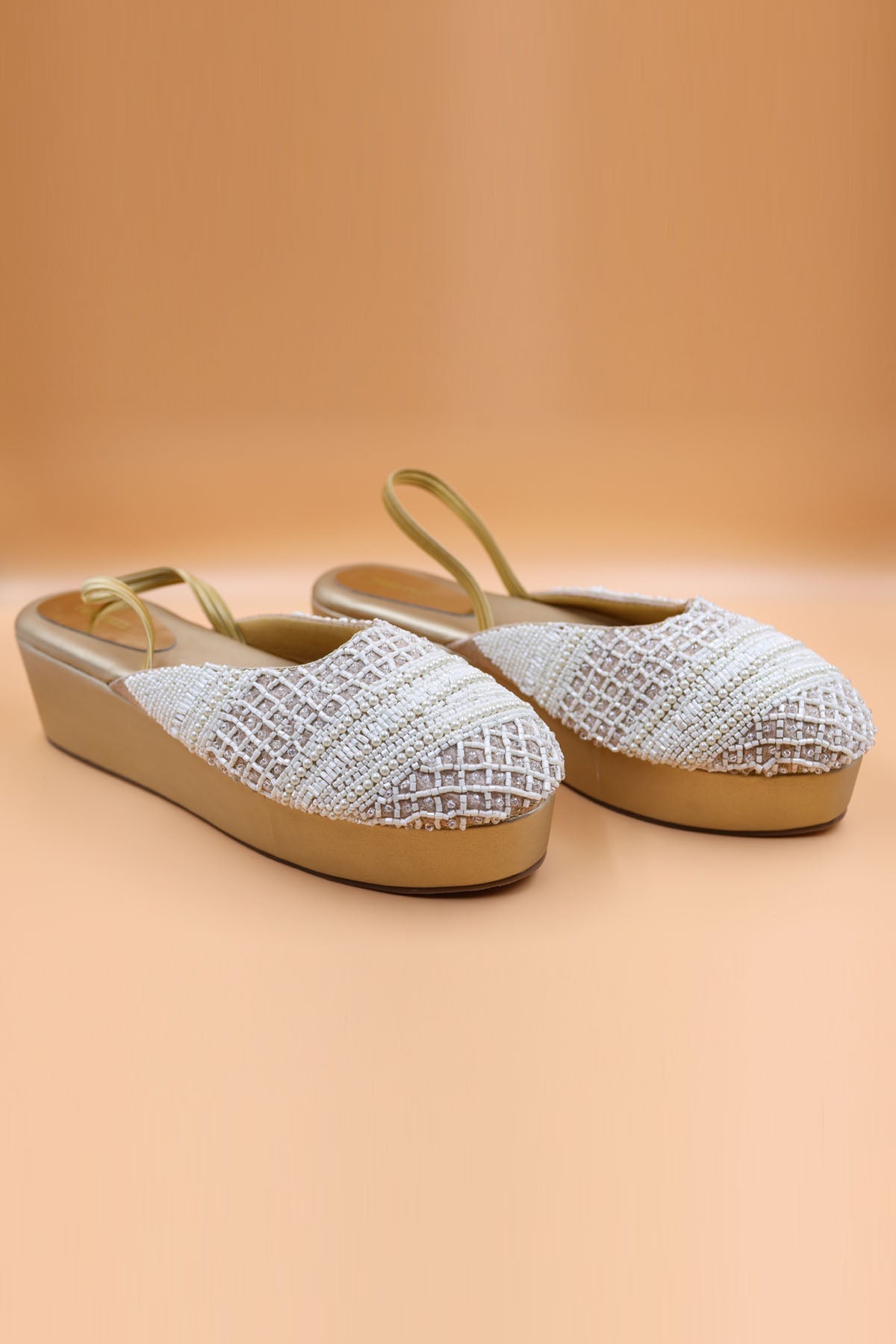 Foot Fuel Gold Rexine Thread Work Wedges for accessories online at ScrollnShops