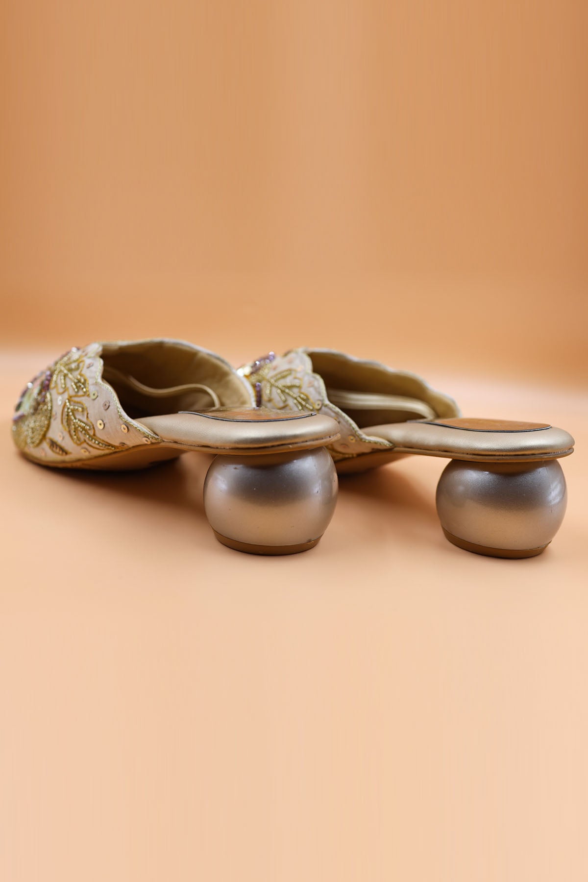 Gold Rexine Zardosi Work Mules