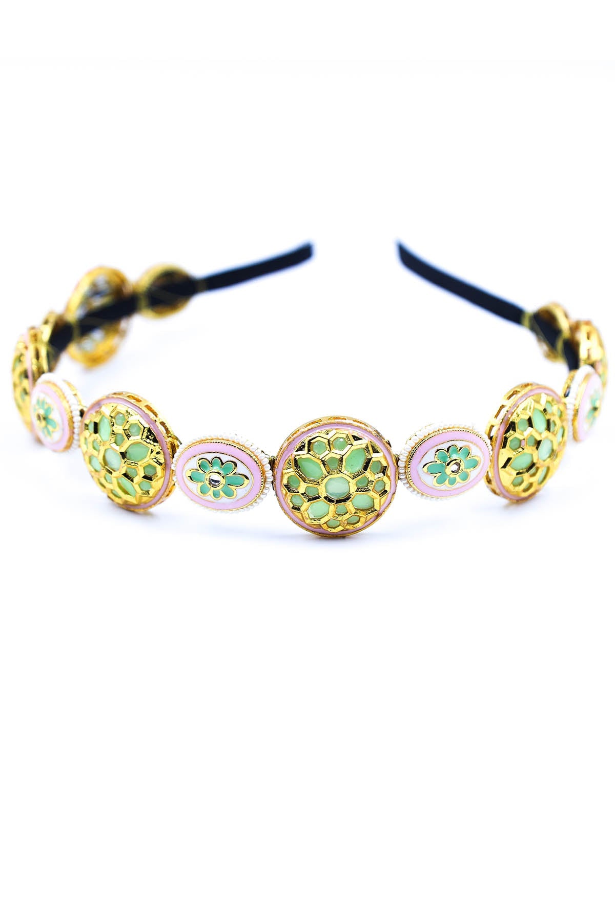 Buy Gold Round Embellished Hairband by Foot Fuel for women online at ScrollnShops