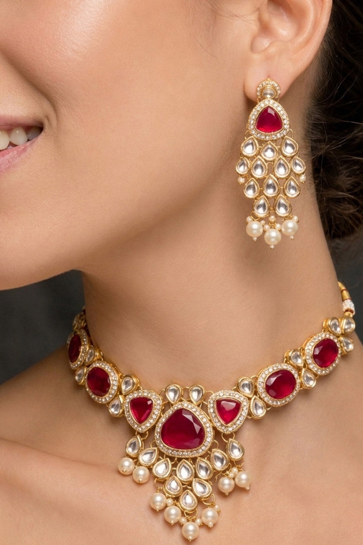 Gold Ruby Kundan Jewellery Set