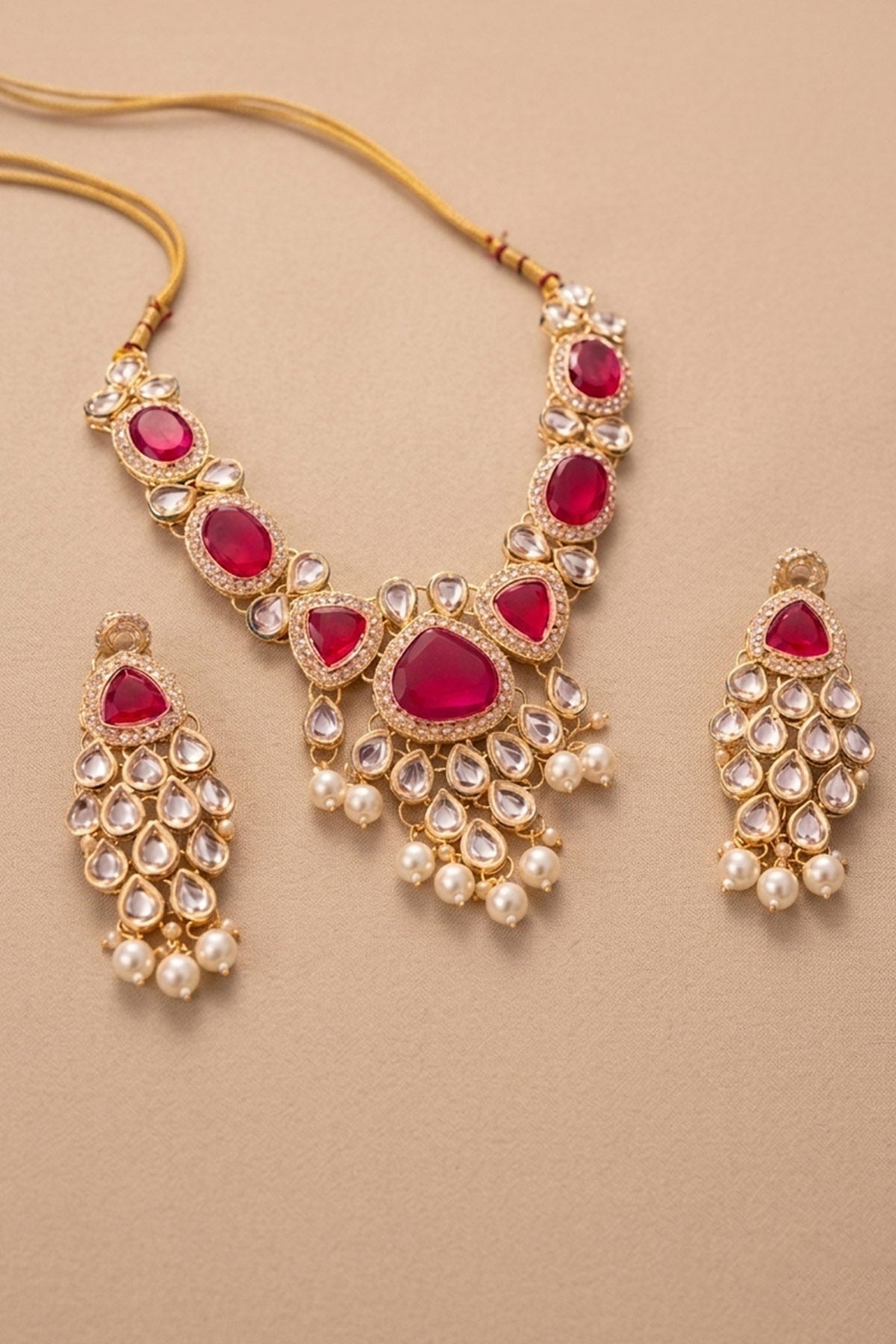 Buy Gold Ruby Kundan Jewellery Set for women by Inko & Co online available at scrollnshops