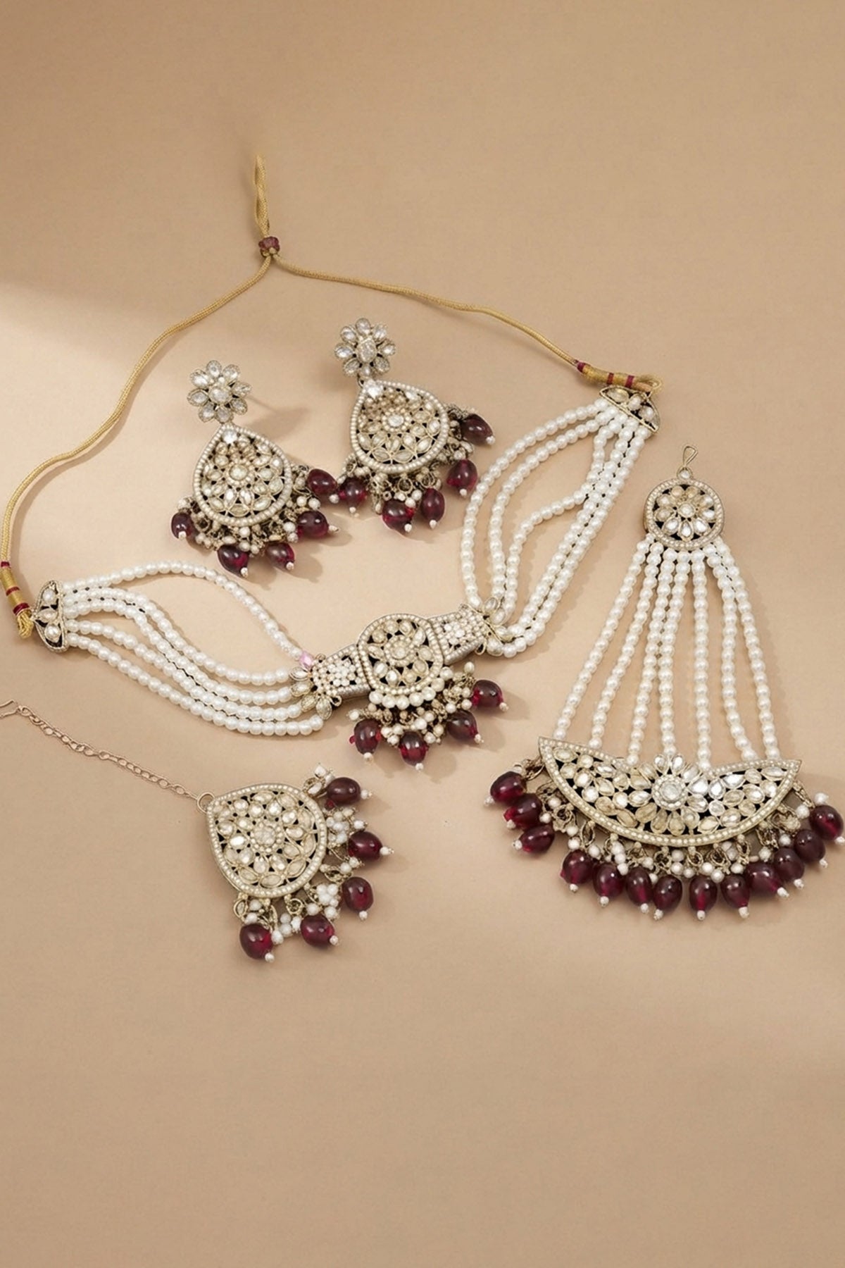 Gold Ruby Pearl Jewellery Set
