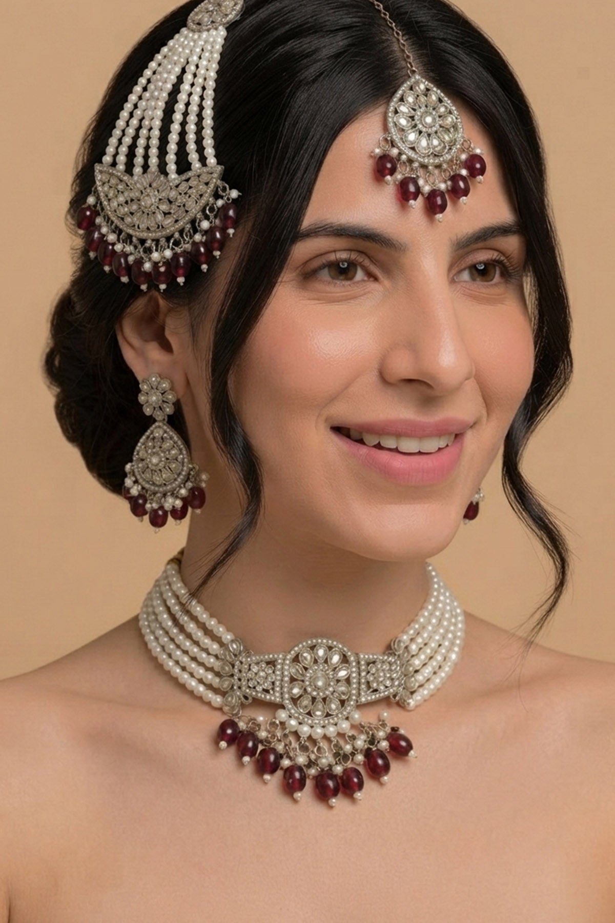 Buy Gold Ruby Pearl Jewellery Set for women by Inko & Co online available at scrollnshops