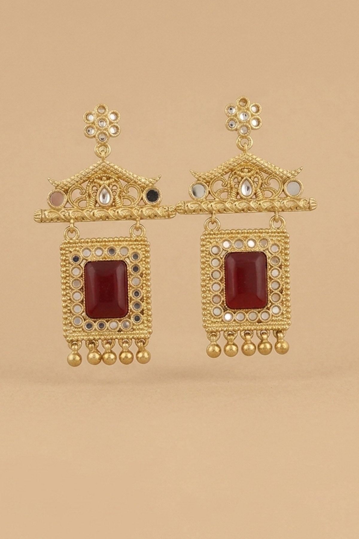 Gold Ruby Toned Dangler Earring